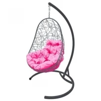 Подвесное кресло M-GROUP овал с ротангом серое, розовая подушка